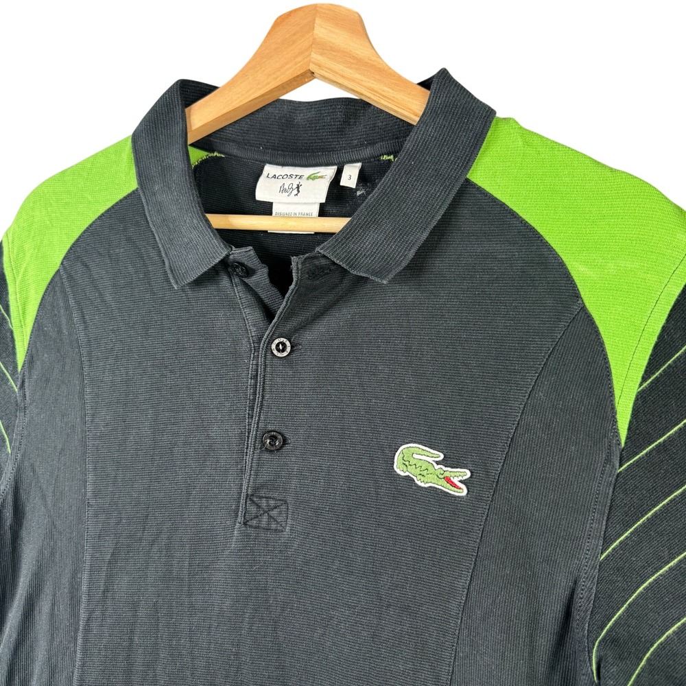 Lacoste Andy Roddick Tennis Polo Shirt Black Neon Green Striped 5191L Size 3